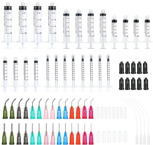 【20 Pack】QYZHIZ Dispensers Applicator Kit - 1ml, 3ml, 5ml, 10ml, 20ml Syringes with 14G, 16G, 18G, 20G, 22G, 24G, 25G Blunt Tip Needles and Caps, Works for Delivery Grease, Liquid Glue and ink.