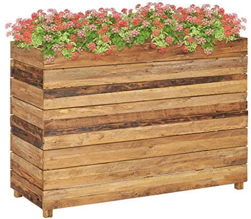 INLIFE Parterre surélevée 100 x 40 x 72 cm, Tonneau en Bois Teck Recyclé, Jardiniere sur Pieds en Acier
