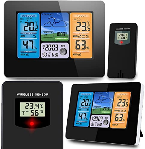 BERDSEN Wetterstation mit Display BD-902 Außen- und Innentemperaturmessung Snooze-Alarmfunktionen Batteriespeisung Zeitsynchronisation Schwarz