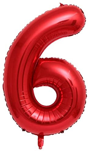 40in Red Number 6 Balloon, Large Birthday Foil Mylar Balloon for Girls Women Birthday Decoration (Red, Number 6)