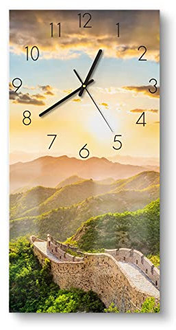 DEQORI Glasuhr | horizontal 30x60 cm | Motiv Chinesische Mauer | große XXL Design Uhr aus Glas | leise Wanduhr für Wohnzimmer & Küche | moderne Hingucker Uhr für die Wand