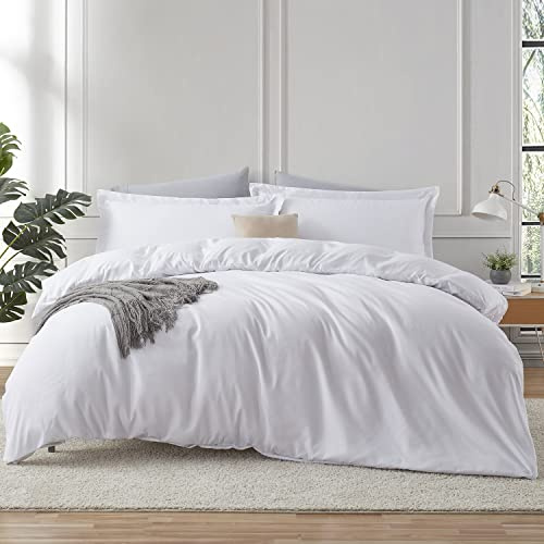 Hearth & Harbor White Duvet Cover Full Size - 3 Piece Soft Double Brushed Bedding Set - Includes 1 Full Duvet Cover with Button Closure 80x90 inches and 2 Pillow Shams