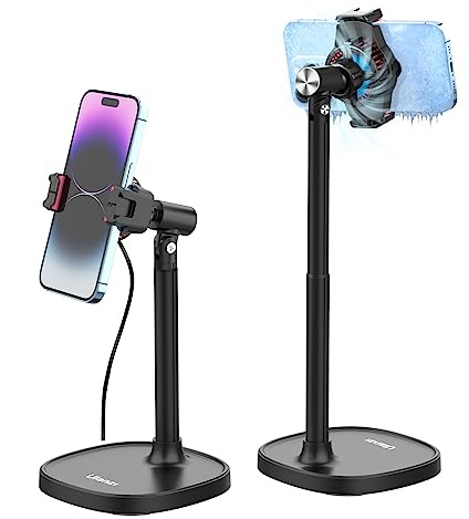 ULANZI SK-06 Cell Phone Stand with Phone Cooler, Desktop Phone Live Streaming Solution with Phone Cooling Fan, Height Adjustable Phone Cooler Stand Compatible with All Mobile Phones, iPhone & Android