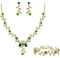 Clearine Damen Hochzeit Schmuck Set für Party Prom Blatt Cluster Blume Kristall Anhänger Halskette baumeln Ohrringe und Armband für Smaragdfarben Gold Ton