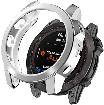 WIIKAI Hülle mit TPU Kompatibel mit Garmin Fenix 7 Rundum Schutzhülle Schutz Case.(Silber)
