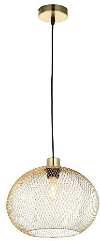 National Lighting Pendant Light Fitting – Retro Gold Pendant Wire Shade –Dimmable Ceiling Lights with Mesh Metal Basket Lightshade – Hanging Ceiling Globe Pendant Light – 10W LED E27 – Gold