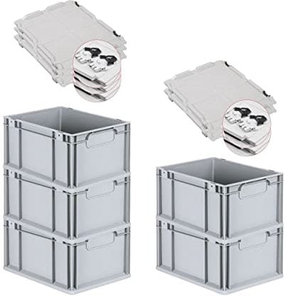 PROREGAL SuperSparSet 5x Eurobox NextGen Economy mit Scharnierdeckel & schwarzen Verschlüssen | Griffe geschlossen | HxBxT 22x30x40cm | 20 Liter | Eurobehälter Transportbox Transportbehälter