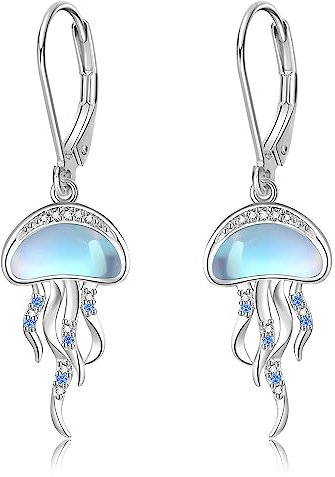 Quallen Ohrringe 925er Sterling Silber Mondstein Ohrhänger für Damen Urlaub Strand Ozean Schmuck Geschenke für Tochter