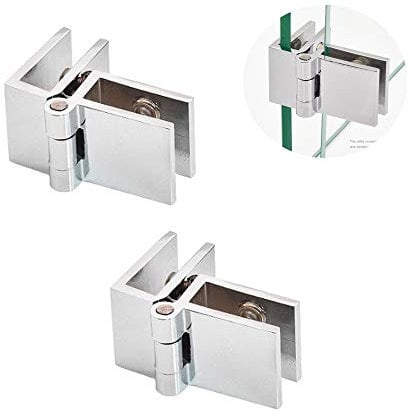 2 Pieces 90 Degree Glass Door Hinge, Zinc Alloy Hole-Free Fixing Clip for Furniture, Display Cabinet, Wine Cabinet, Bathroom - Suitable for 5-8mm Glass