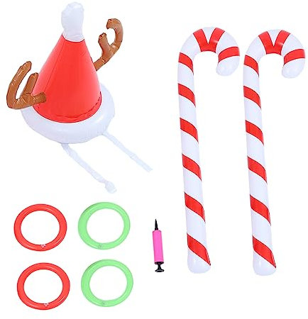 Kisangel 1 Satz Weihnachtsring Werfen Aufblasbares Weihnachtsspielzeug Spielspielzeug Für Weihnachtsfeiern Weihnachtsmann-Ring-wurfspiel Strumpffüller PVC Kreativer Kreis Geweih Kind