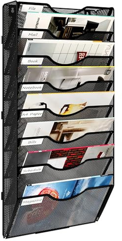 Solinxe Hängeregister Zeitschriftenständer Wand mit 8 Fächern Wandablagefächer A4 Dokumentenablage Zeitungshalter Büro Schule Ablage Organizer, Schwarz