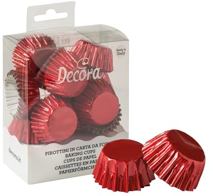 Decora, 0339797 Packung mit 180 Bon Bon Metallic-roten Backförmchen, 27x17mm, zum Backen und Verschenken von Muffins, hitzebeständig bis 180°C, in Blisterverpackung, hergestellt in Italien
