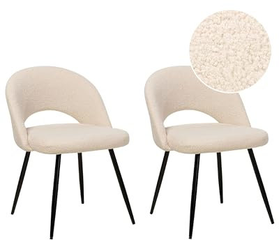 Esszimmerstuhl 2er Set Bouclé beige mit Metallbeinen schwarz modern Onaga