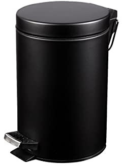 CAMPALO Abfalleimer, Kosmetikeimer mit Deckel 20 Liter, Ø 29 x H44 cm, Metall Mülleimer, mit herausnehmbarem Innenbehälter für Abfälle, Trittmechanik, für den Innenbereich. Schwarz.