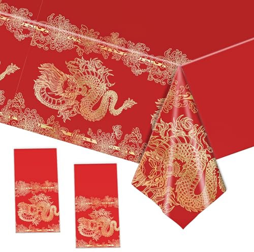 2 Stück Tischdecke Chinesische Neujahr Deko 2025,Silvester Deko 2025 Tischdecke,Tischdecke Chinesischer Drache,Chinesisches Neujahr Tischdecke für Chinesische Neujahr Tischdekoration Party Zubehör