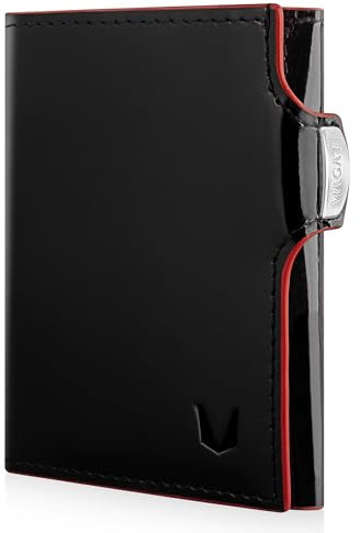 MAGATI Slim Wallet il Santo Limited Edition Donna mit Münzfach, RFID-Schutz - Mini Geldbörse Herren & Damen klein - Kartenetui - Kartenhalter Einkaufswagenchip-Fach Portemonnaie, Schwarz-roter Lack