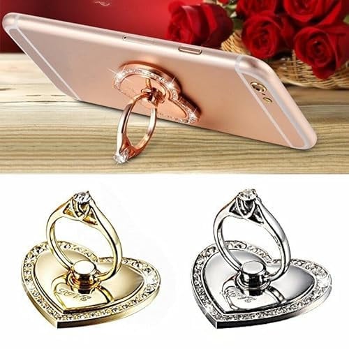Heart Phone Ring Holder, Love Heart Diamond Shape, Finger Grip Stand, Rose Gold, Silver, Gold
