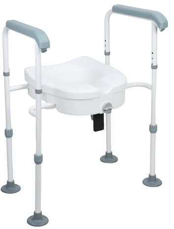 Makamsui Sedile WC rialzato con maniglie per anziani, rialzi per sedile WC per anziani, con bracciolo imbottito regolabile, sedile rialzato per anziani, incinta, adatto a qualsiasi WC, carico 99,8 kg,