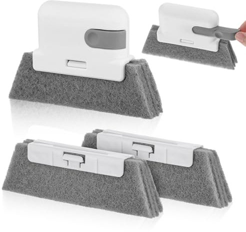 AOZUO Window Cleaning Brush, Groove Cleaning Brush Tool Handheld Window Sliding Door Track Cleaner with 2 Replacement Cloth for Tile Lines Shutter Sill Car Vents Keyboard Small Spaces Clean Kit
