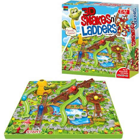 Kertoy 3D Snakes & Ladders Board Game - Family Game for 2 to 4 Players, Age 3+