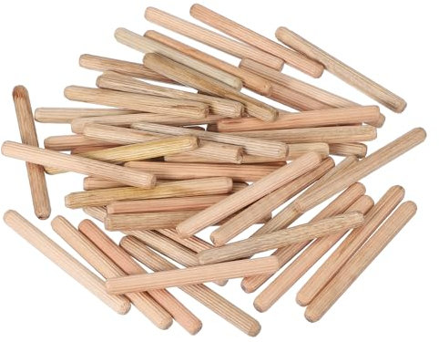 PATIKIL 50 Stück 8 x 80mm Holzdübel Set, Holzrillendübel Riffelholzdübel Holzstifte Dübel Set Gerillte Holzübelstifte Dübel Holz mit Rillen für Zimmerei Möbel Tür Kunsthandwerk Projekte