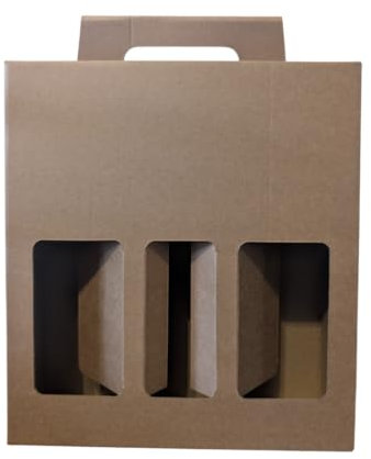 Cardboard Beer Carrier Box with Handle, 3-Bottle Gift Pack, Brown