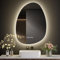 S'AFIELINA Badspiegel mit Beleuchtung 75 × 55 × 3,0 cm (H×B×T) Asymmetrisch Badezimmerspiegel mit Beleuchtung Asymmetrisch mit Touch, Antibeschlag, Uhr, Bluetooth, 3 Lichtfarben, Dimmfunktion, IP44
