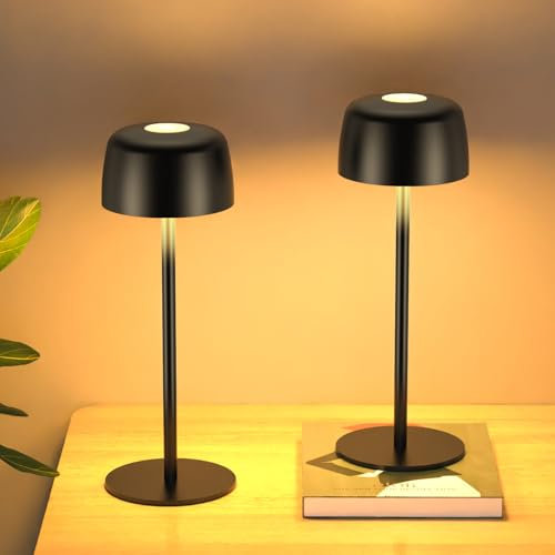TRUMPETS Kabellose Tischlampe Akku Dimmbar, Kleine Tischlampe Vollmetall 3 Farbtemperatur, Nachttischlampe Kabellos USB-C, IP54, H25cm,für Outdoor Nachttisch Esstisch Schreibtisch