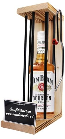 Personalisierte Geschenke für Männer Frauen Geschenkidee - Eiserne Reserve Black Edition Jim Beam Whisky (1 x 0.70 l) incl. Notsäge - Papa Mama Geburtstag Hochzeit