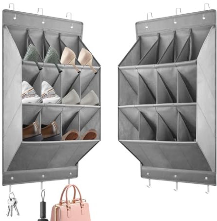 bssmmai Organizador de zapatos de camping con 12 bolsillos grandes, zapatero para puerta, montaje en pared, con 6 ganchos, almacenamiento de zapatos para dormitorios, apartamentos y autocaravanas