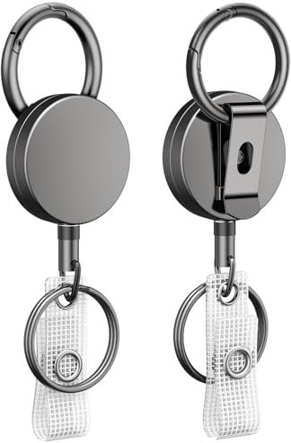 Uniclife 2 Pcs Dévidoirs Rétractables pour Badge en Métal Résistant Porte Badge avec Dragonne Rétractable Boîtier Tout Métal Ressort en Acier Inoxydable Corde en Nylon de 60 cm Mousqueton Anneau Clé