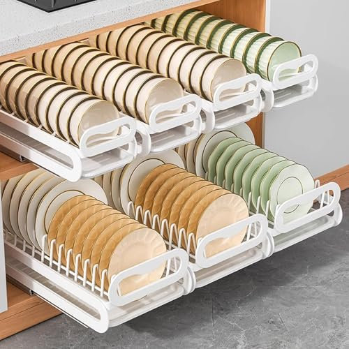 Pull-Out Single Tier Dish Rack For Cupboard, Slide Out Dish Drying Rack For Kitchen Cabinets, Pull Out Drawer For Kitchen Under Sink Organizer, Stainless Steel Dish Drainers For Kitchen Counter(Plate