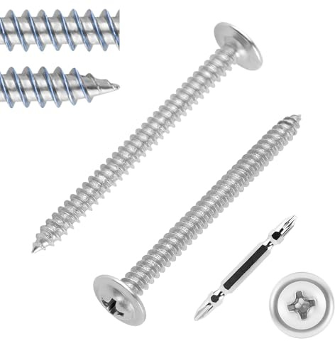 FandWay M4.2x50mm Wafer Head Self Tapping Screws,80Pcs Truss Head Self Drilling Screws,Self-Tappers Wood Screw,410 Stainless Steel Sheet Metal Screw for Aluminum,Wood,Plastics.