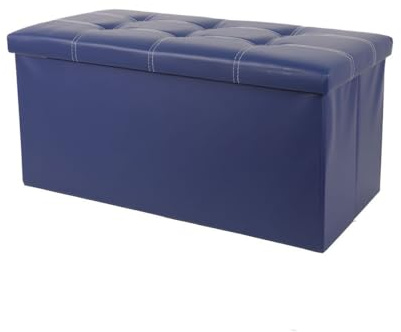onestopbuys Large Ottoman Foot Stool Pouffe Seat Storage Box Folding Classic Faux Leather (Navy Blue, Single 38x38x30CM)