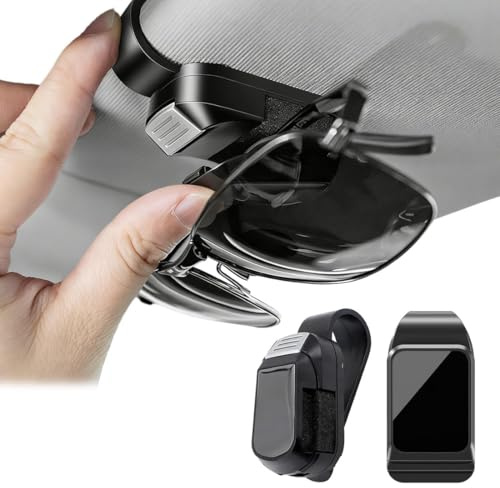 AEUXZA Set da 3 Accessori per Aletta Parasole Auto, 2x Clip Porta Occhiali e 1x Porta Tessere, ABS Anti-Segni e Resistente al Calore, Nero