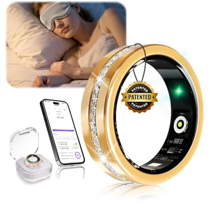 XSWCCJJ 2026 NO.1 Smart Ring Damen【JZ 5.1-Al Chip – 0,1%±】【300mAh Power-Case – 2-3 Tage + 48h Notstrom】 Ultralight 2,5g Smart Ring mit Schlafanalyse, HRV – Kein ABO – für iOS/Android Gold 7#