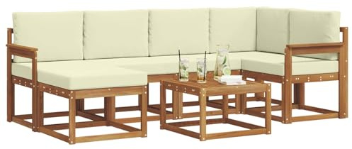 vidaXL Outdoor-Sofagarnitur mit Kissen 7 pcs Natur und Creme, Garten, modern, langlebiges Outdoor-ecksofa-Set, Patio-Lounge-möbel, terrasse-innenwohnen-Komfort