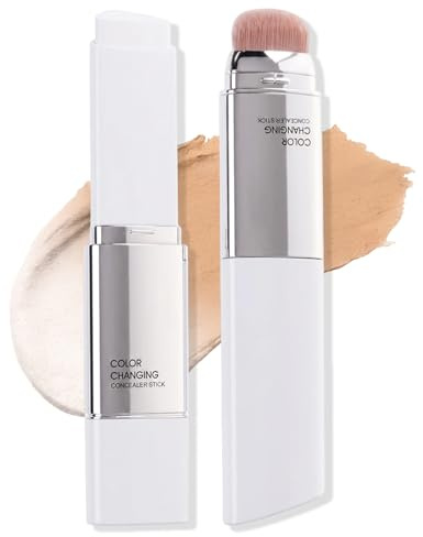 Erinde Farbwechselnder Foundation Stick mit Bürste, Leichte Langanhaltende Changing Foundation, 3-in-1 Concealer & Primer, Hautton Anpassend, Natürliches Semi-Mattes Finish, Gesichts Make-up