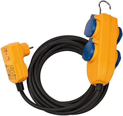Brennenstuhl Schutzadapterkabel FI IP54 mit Powerblock (4-Fach Verlängerung für außen IP54, 5m Kabel, mit Personenschutzschalter)