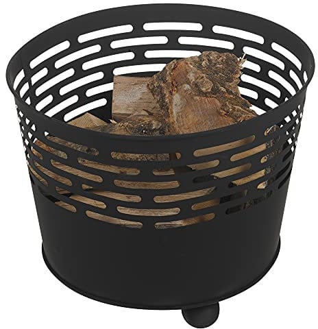 URBN-CHEF Black Metal Fire Basket Bowl for Barbecue, Garden Decor & Outdoors - 3 Designs Available (Striped)
