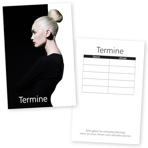 1000 Friseur- und Beauty-Terminkarten STYLING BLACK & WHITE für Kosmetikstudio, Wimpern, Nagelstudio mit 5 Terminfeldern