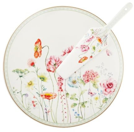 VILLA ITALIA Porzellanteller mit Tortenheber 31 cm GARDENO - Hergestellt aus NBC-Porzellan, Ideal für den täglichen Gebrauch, Mikrowellen und Spülmaschinenfest