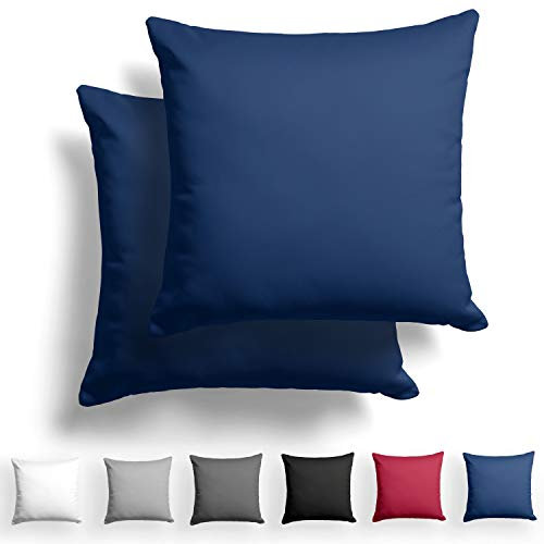 Alreya 2er-Set Mako Satin Kissenbezug 40 x 40 cm - 100% Baumwolle mit YKK Reißverschluss, Superweicher Kopfkissenbezug, Kissenhülle, Oeko-TEX® Standard Zertifiziert, Blau, nur Kissenbezug