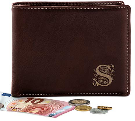 Maverton Geldbörse Herren mit Gravur - Portmonee Geldtasche - personalisiert - Geschenke für Männer 12,5x10cm - braun - aus Leder - Buchstabe
