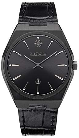 Kistanio Milano Herrenuhr mit Echtlederarmband 10ATM Saphirglas Schwarz BK-BK-L-BK