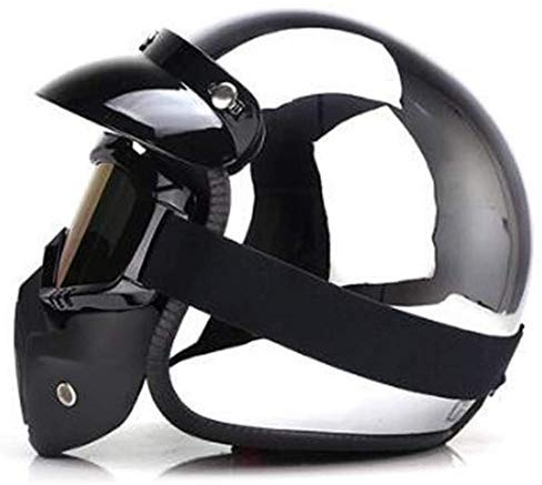 BGMKE Open Face Helmets Mirror Silver Chrome Open Face Motorcycle Jet Helmet Motorbike Pilot Crash Chopper Helmet Retro Moto Helmets, with Sun Visor, DOT Approved, S-XXL (55-64cm)