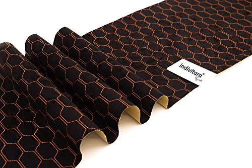 indivitara® Stitch Black Honeycomb Tangerine Mikrofaserstoff selbstklebend mit echten Nähten Wildleder Optik Kunstleder Wildlederimitat Microfaser Stoff Stretch Dehnbar Folie