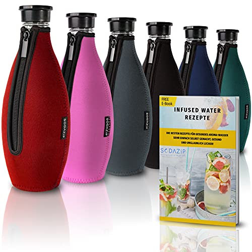 SODAZiP® Premium Schutzhülle kompatibel mit SodaStream Crystal Glaskaraffe [EXTRA KÜHLEFFEKT] - Bruchschutz Neopren Hülle für Soda Stream Glasflaschen - Zubehör für unterwegs (Rot)
