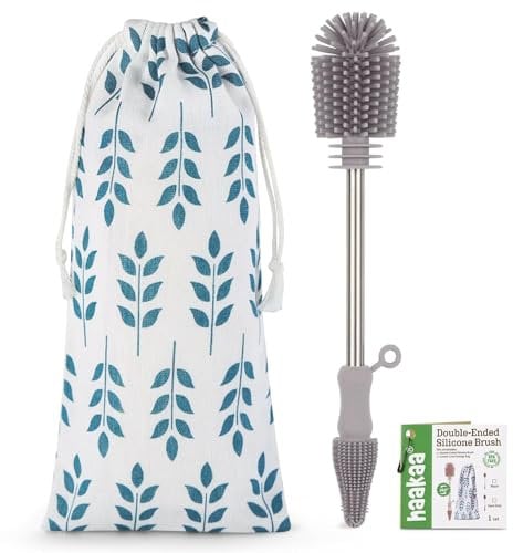 haakaa Silicone Cleaning Brush Kit-Baby Bottle Brush Scrubber for Breast Pump,Nipple,Breastmilk Storage Bag,Reusable Straws,Sippy Cup Soft Food Grade Silicone Bristle Portable - 1pk Grey