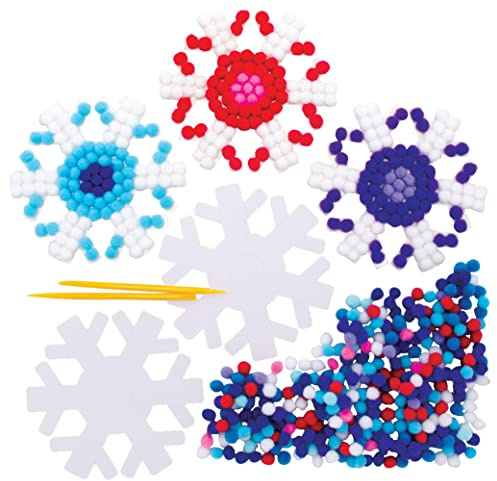 Baker Ross FE899 Snowflake Pom Pom Art Kits - Pack of 5, Design Your Own Christmas Decorations, Pom Pom Decorations for Children to Make, Decorate and Display, Creative Activities for Kids